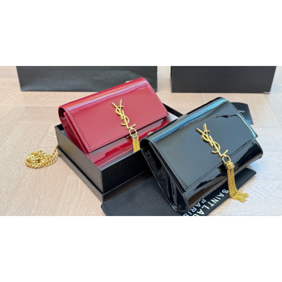 YSL Saint Laurent patent leather bag with tassels, crossbody bag